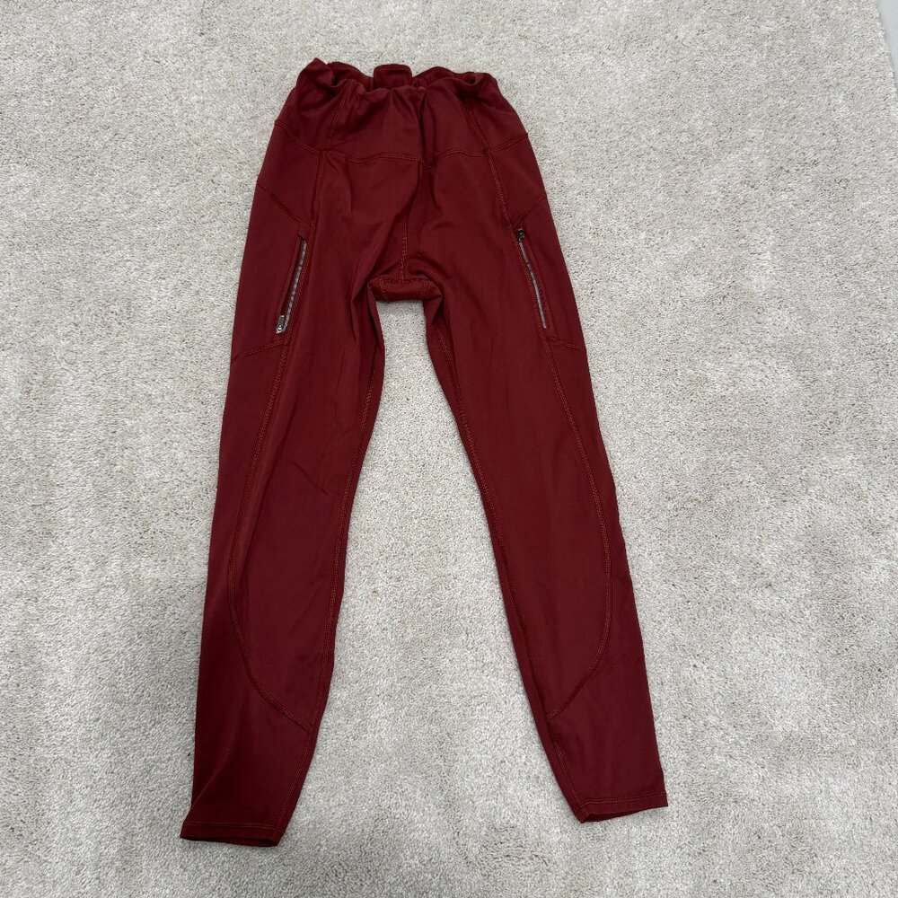 Athleta Rainier running leggings, warm, size M, red/maroon